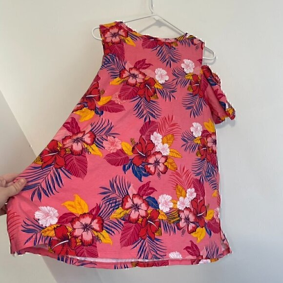 WOMAN WITHIN Plus Size Short Sleeve Cold Shoulder Tee Pink Hawaiian Floral 18 20 - Picture 15 of 15